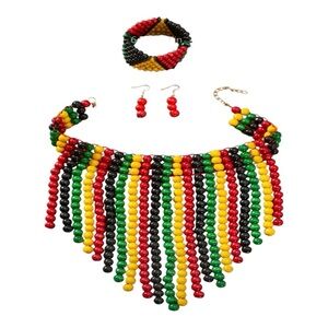 4-Piece Wooden Bead Jewelry Set – Necklace, Bracelet & Earrings